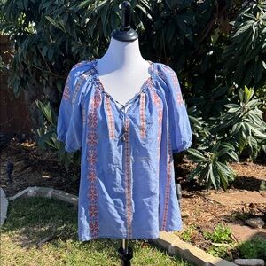 Sundance Periwinkle Embroidered Peasant Tunic